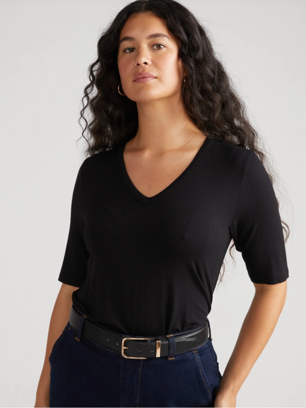 Universal Standard Black V-Neck Short Sleeve Tee